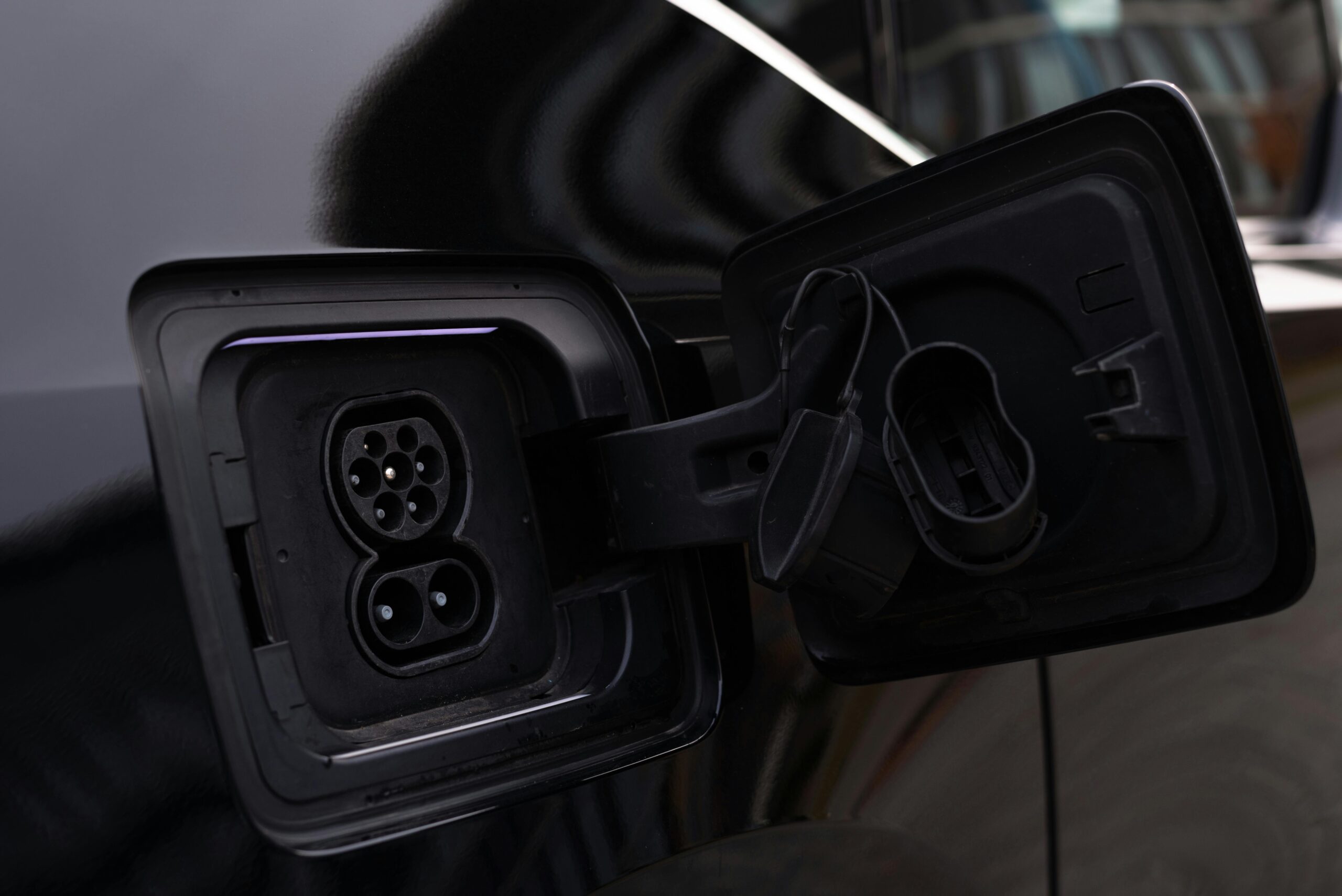 CCS1 connector port on an EV