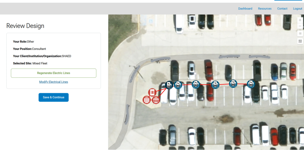 opportunity charging showing where electrical lines would be for level 2 and DC fast chargers